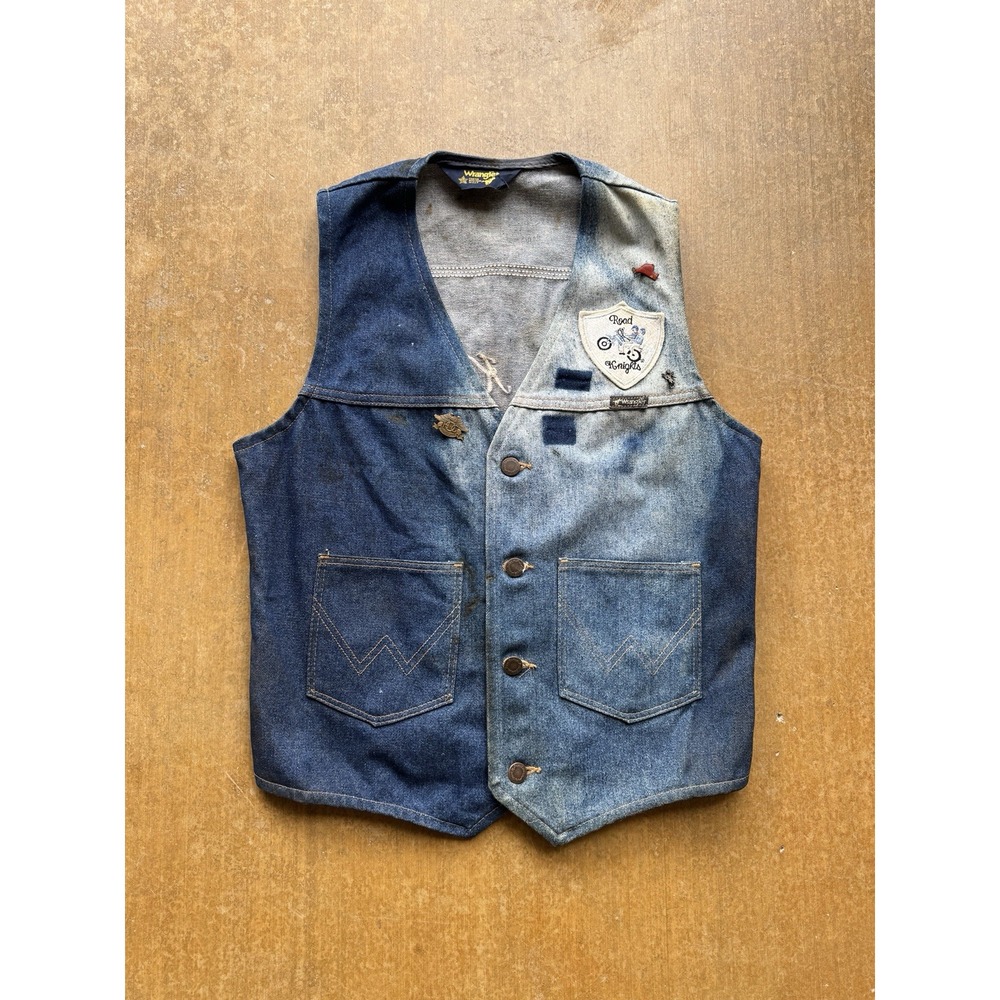 VTG 80s Wrangler SunFaded Biker Club Road Knights of New England (S) Denim Vest